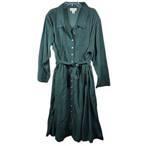 Silhouettes Corduroy Maxi Dress Forest Green Cotton Pintuck Womens Plus Size 28